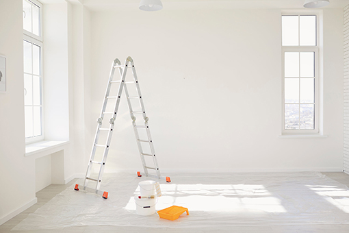 Ladder Setup for Interior Painting of a Home in Tampa Florida